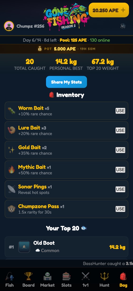 The Bag — catch log and inventory