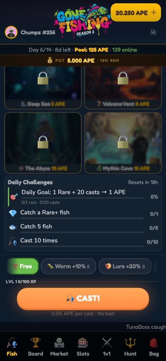 Daily Challenges panel with APE rewards
