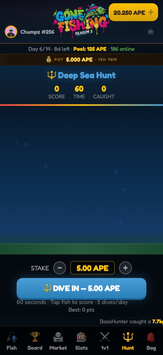 Deep Sea Hunt minigame dive screen